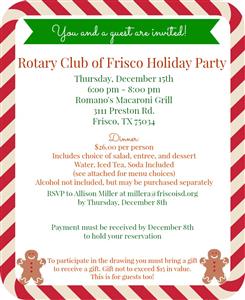 Party at Romano's Macaroni Grill -  3111 Preston Road, Frisco TX 75034 - 6 PM to 8PM
