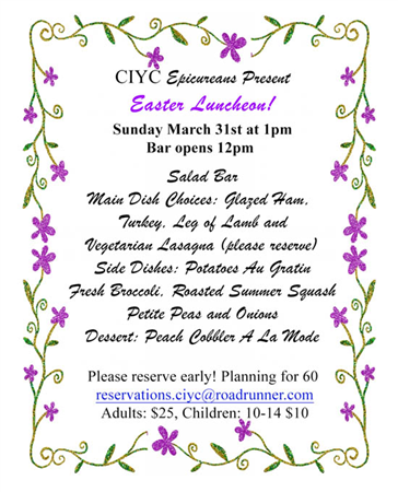 Easter Luncheon Sunday March 31st at 1pm