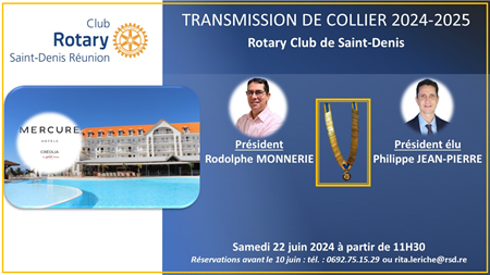 Transmission de collier Rotary Club Saint-Denis  2024-2025