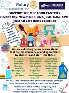 No Regular Meeting, Please Help at the Polls to collect items for the MCC Food Pantries