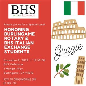 Honoring Burlingame Rotary and BHS Italian Exchange Students