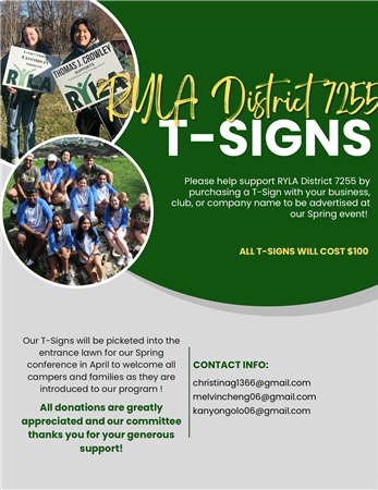 Support Spring RYLA with a T-Sign