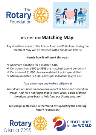 MATCHING MAY FOR THE ROTARY FOUNDATION