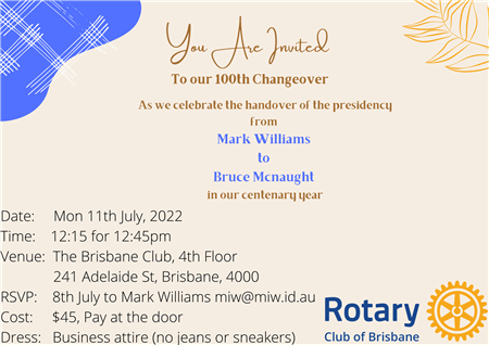 Rotary Club of Brisbane Changeover