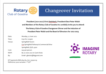 Rotary Club of Goodna Changeover