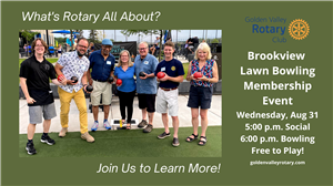 NO MEETING - Lawn Bowling Membership Event on August 31 in lieu of our regular weekly meeting